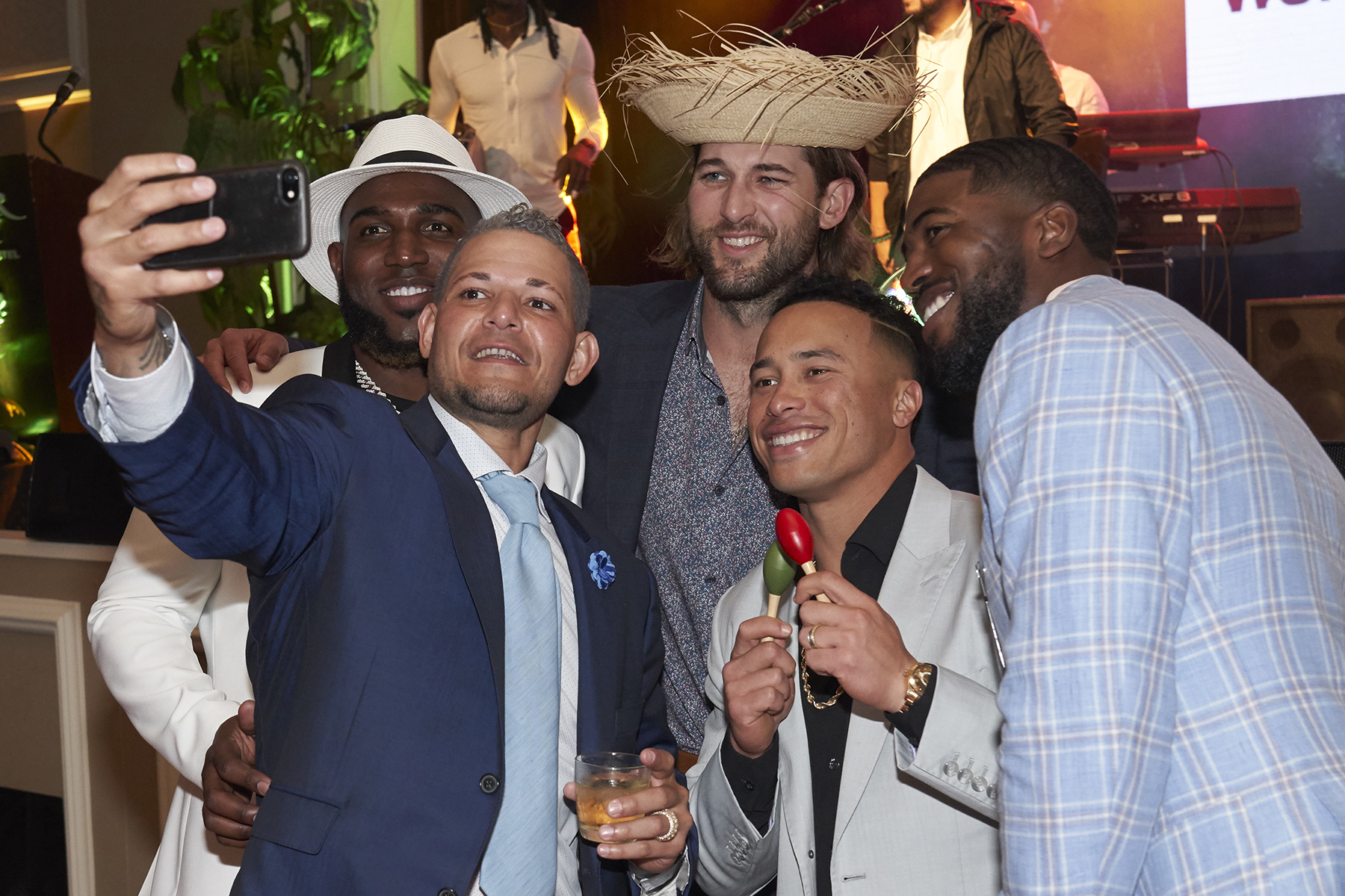 Peloteros de los Cardenales de St. Louis – Marcell Ozuna, Yadier Molina, Michael Wacha, Kolton Wong y Dexter Fowler. (Suministrada)