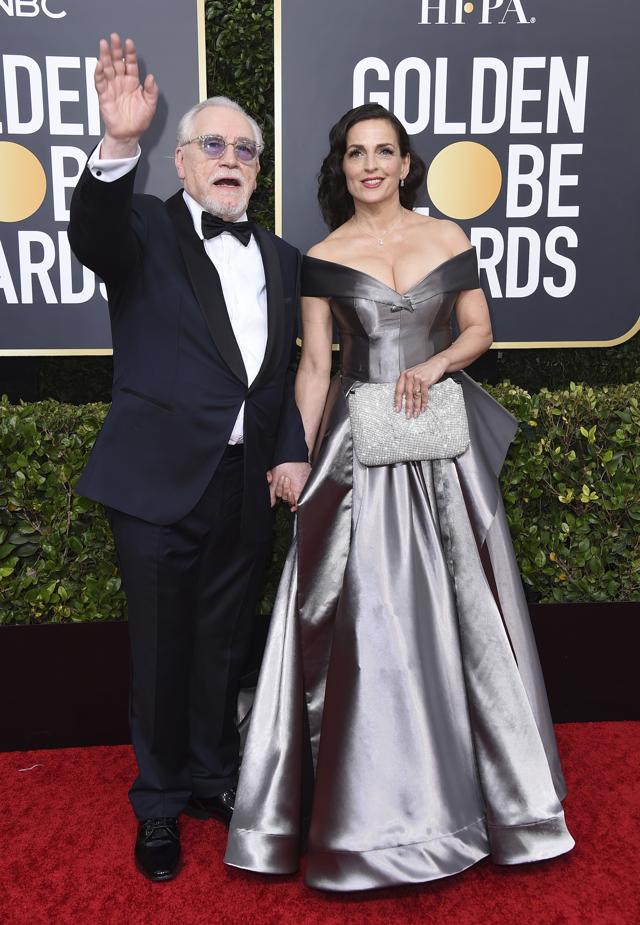 Ganador de un Golden GLobe por su interpretación de Logan Roy en "Succession", Brian Cox y su esposa Nicole Ansari-Cox. (AP)