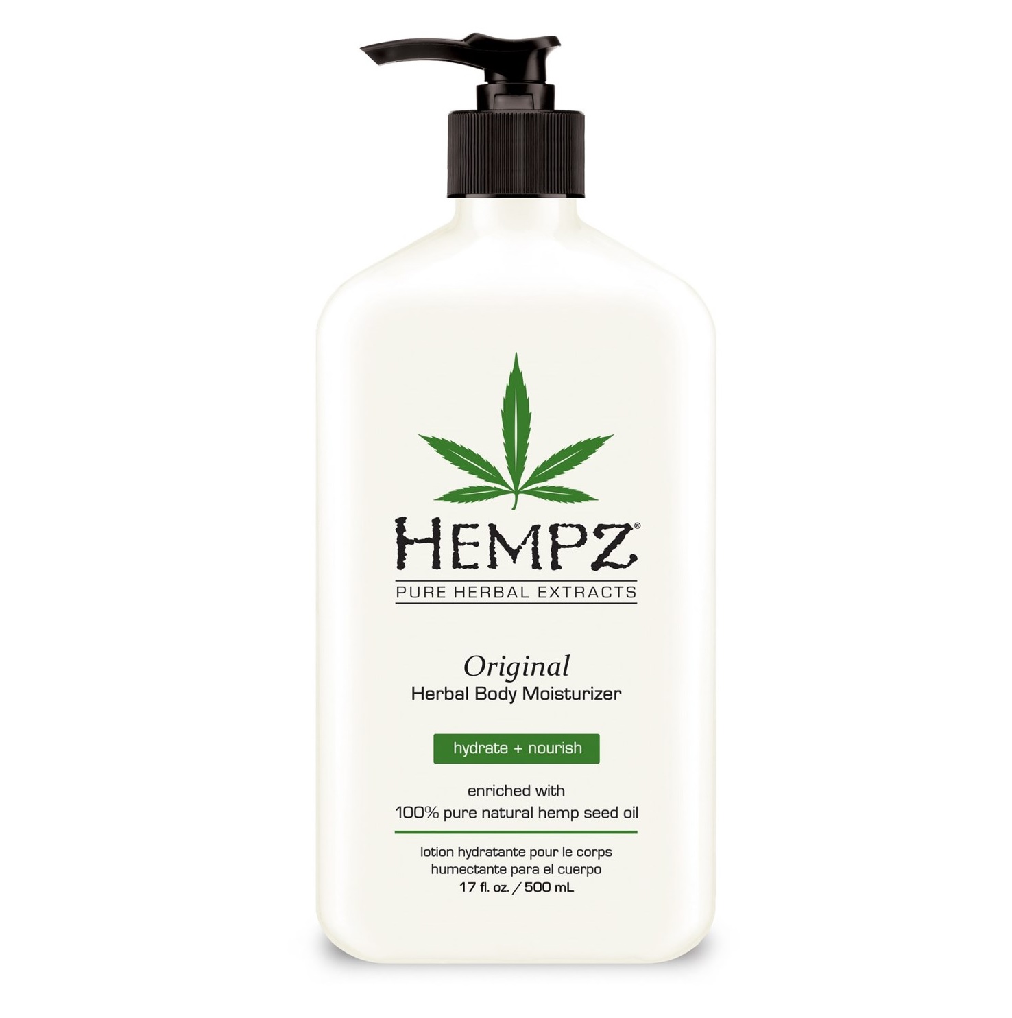 Hempz Original Herbal Body Moisturizer es un humectante para el cuerpo enriquecido en un 100% con aceite de semilla de cáñamo orgánico puro y mezclado con extractos naturales para proporcionar hidratación y nutrición a la piel. (Suministrada)