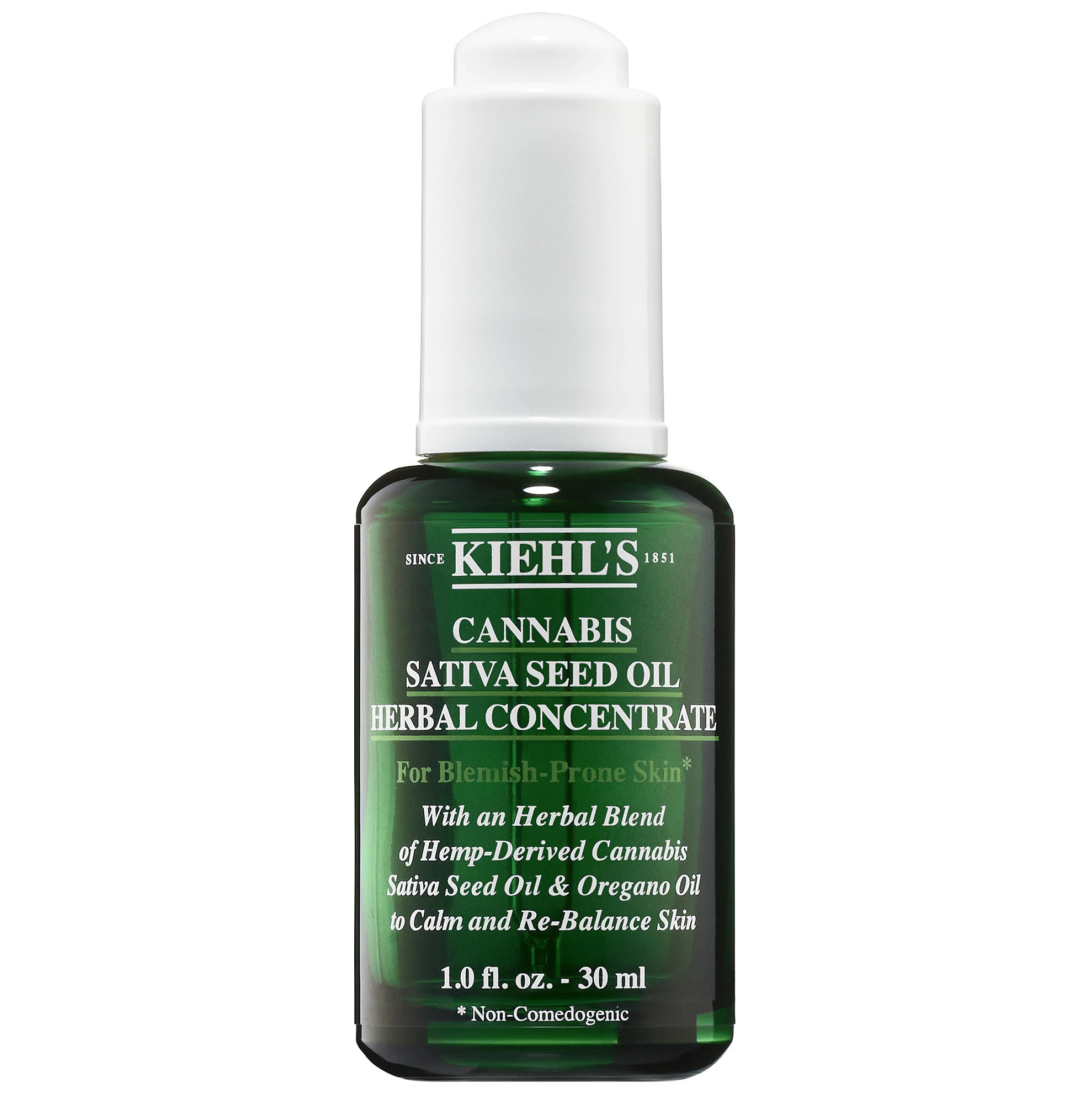 Kiehl’s Since 1851 Cannabis Sativa Seed Oil Herbal Concentrate es un aceite facial de concentrado de hierbas ligero, no comedogénico, con aceite de semilla de cannabis sativa derivado del cáñamo que calma la piel y reduce el enrojecimiento. (Suministrada)