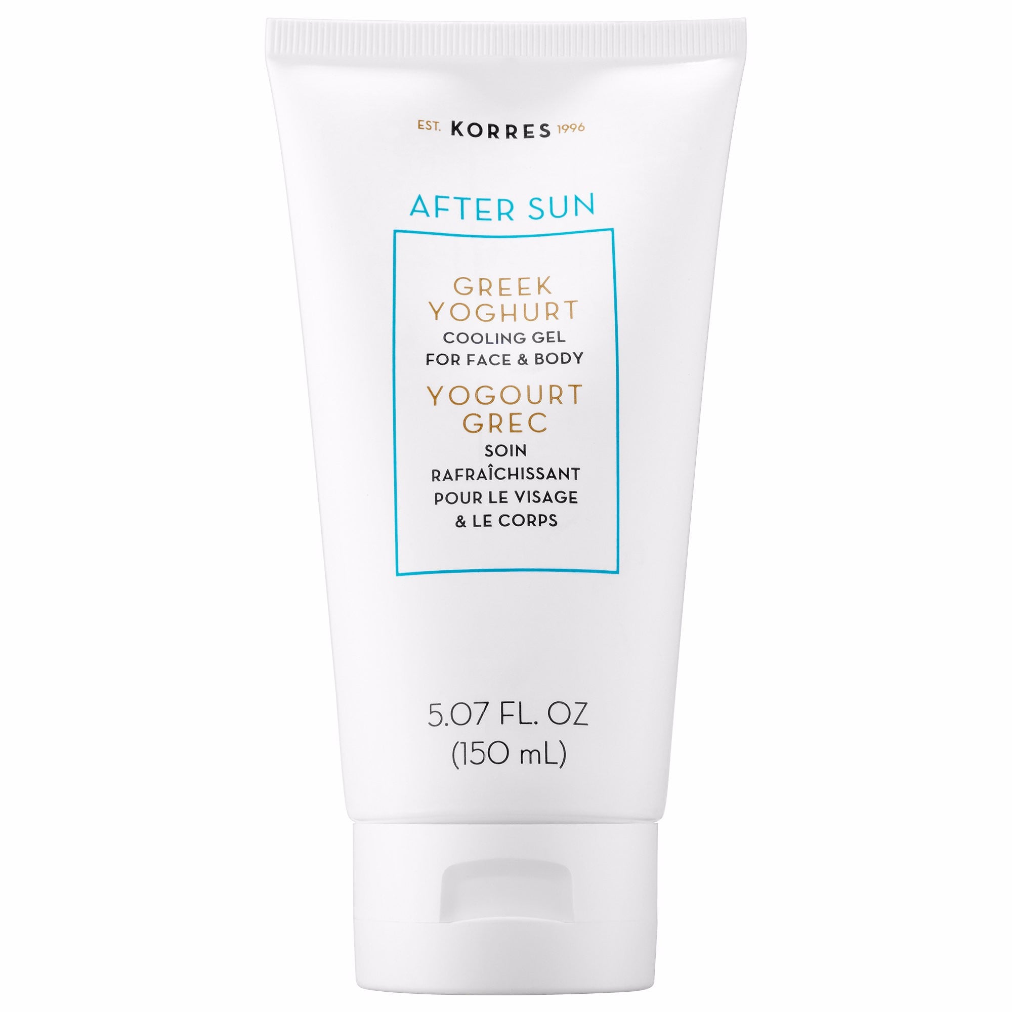 Korres After Sun Greek Yoghurt Cooling Gel for Face and Body - Luego de exponerte al sol, procura darle a tu piel la hidratación necesaria para evitar resequedad. Esta fórmula cuenta con antioxidantes y aloe vera para resfrescar la piel y ayudarle a reparar parte del daño causado por el sol. (Suministrada)