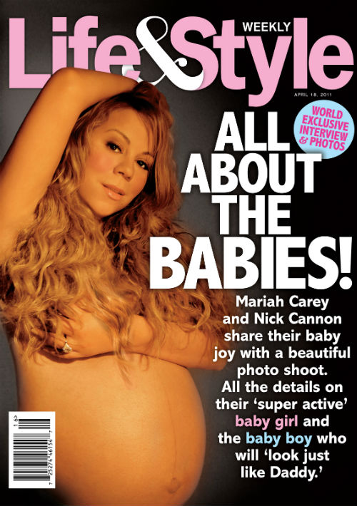 Mariah Carey desnudó su barriga de gemelos para Life & Style. (Archivo)