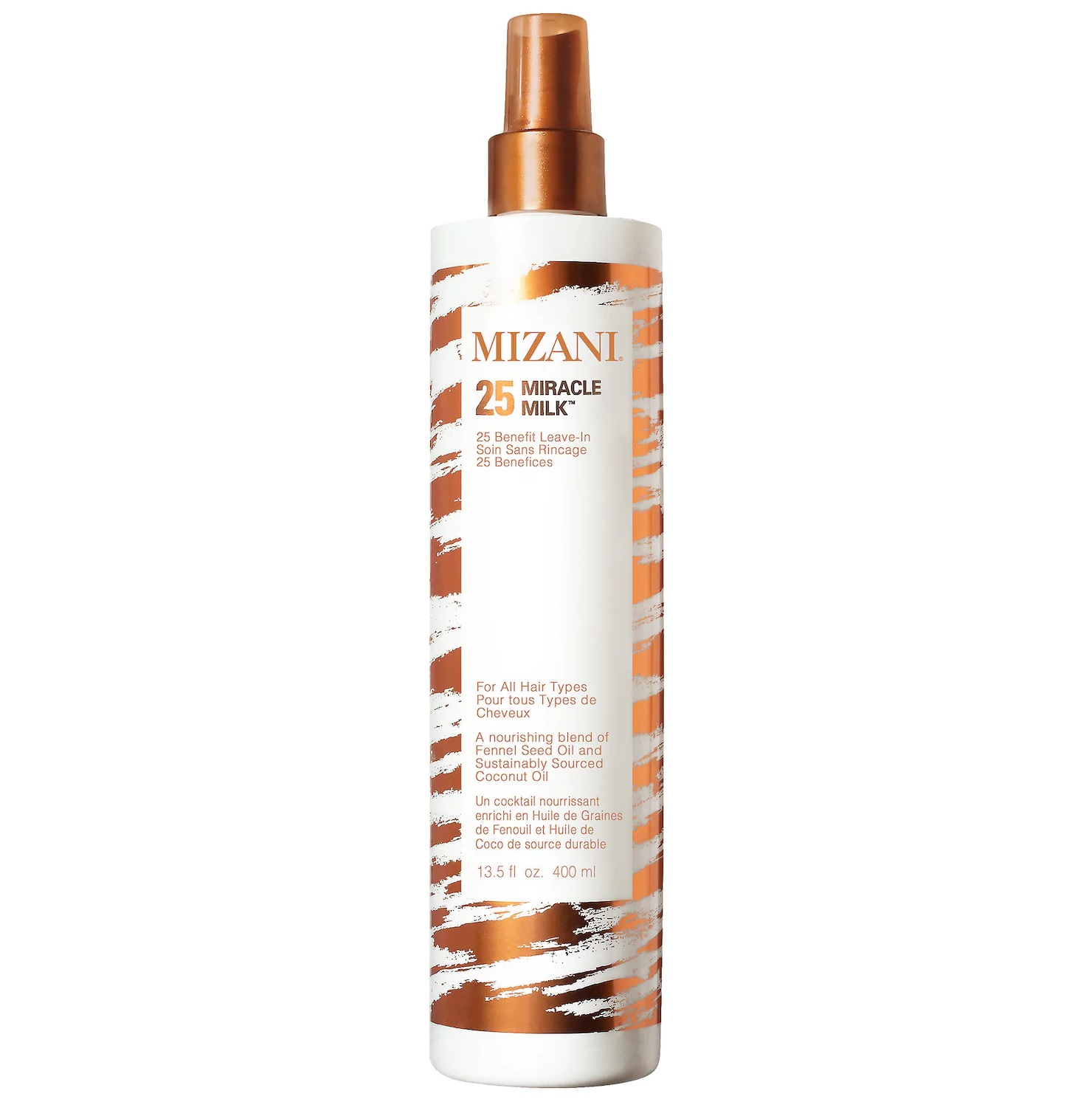Mizani 25 Miracle Milk - Un “leave-in” conditioner ideal para el cabello rizo de cualquier tipo. Cuenta con ingredientes tales como aceite de semilla de hinojo y aceite de coco. Entre los 25 beneficios que ofrece se encuentran preparar, proteger y restaurar la humedad del folículo, dejando el cabello más manejable, más brillante y más suave. Disponible en sephora.com y salones de belleza. (Suministrada)