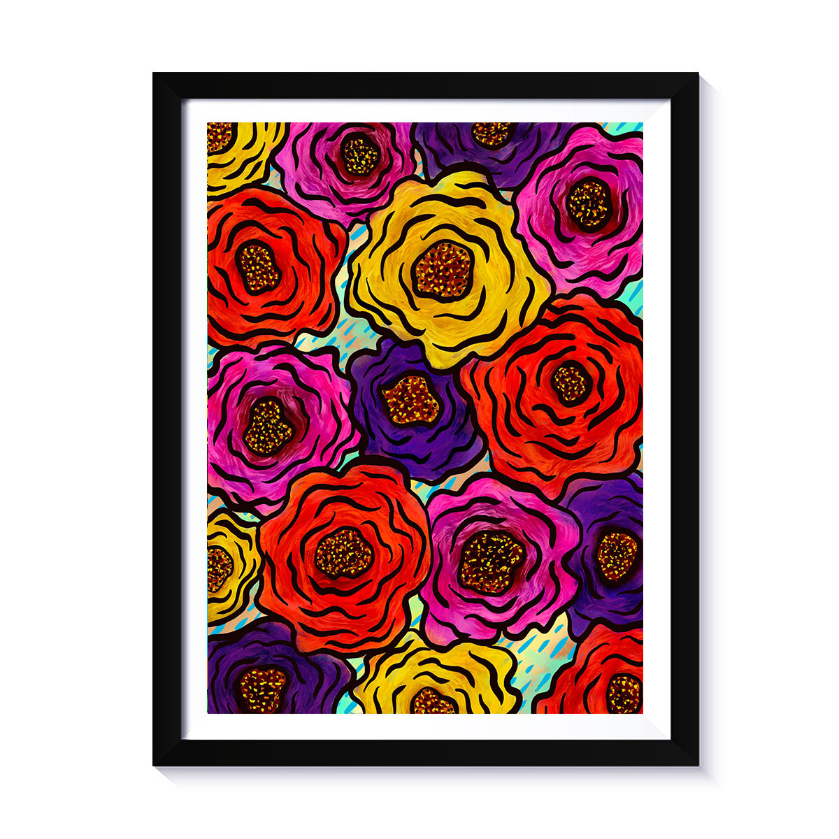 Arte Multicolor Peonys, print, de la artista puertorriqueña Susana Cacho, www.susanacacho.com.