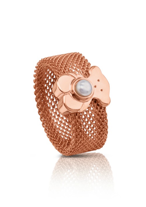 Sortija Tous en plata de primera ley vermeil rosé, acero IP rosa y perla cultuvada.