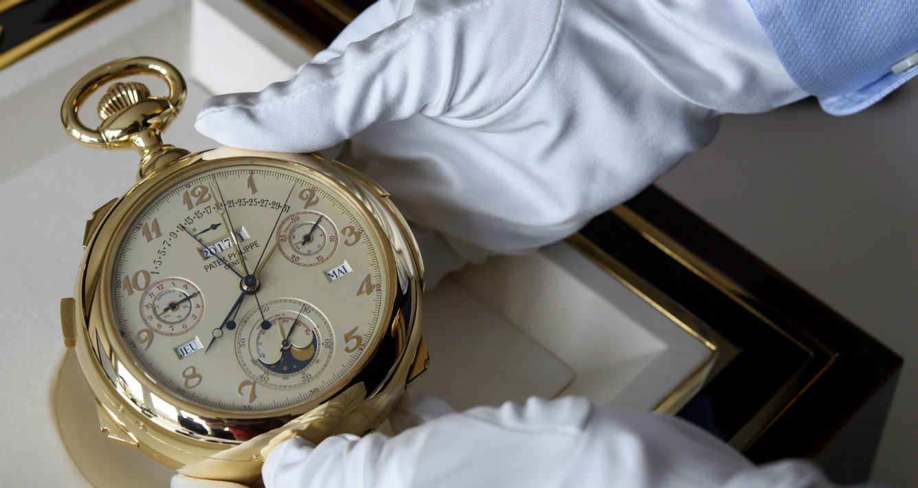 Reloj Caliber 89, de Patek Philippe, que esperaban vender entre $6.4 y $9.9 millones. (Martial Trezzini/Keystone via AP)
