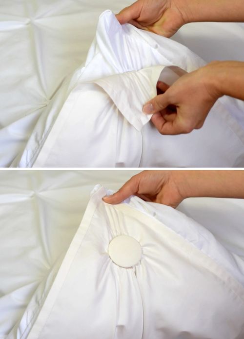 La funda de edredón, la lámina inflable y el edredón son mantenidos en la posición adecuada formando un sándwich, mediante unos botones que se abrochan en las cuatro esquinas. (Foto: Samrtduvet)