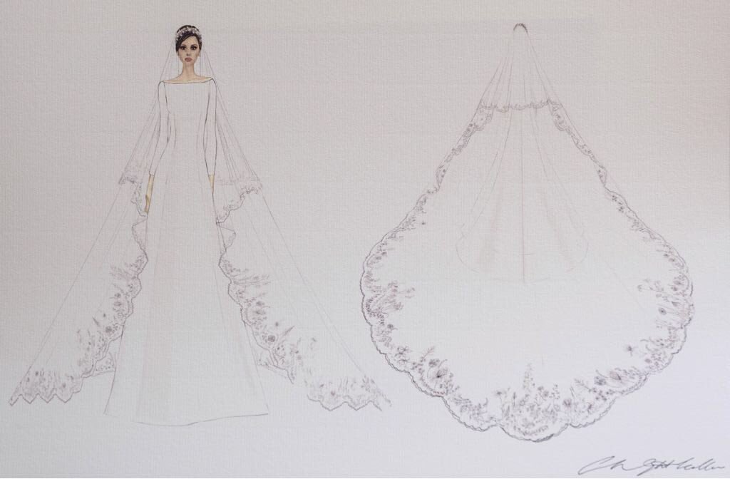 Boceto del traje de novia de Meghan Markle. (Palacio de Kensington)