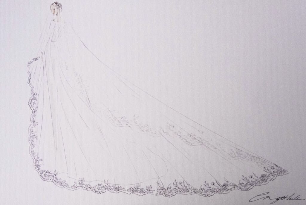 Boceto del traje de novia de Meghan Markle. (Palacio de Kensington)
