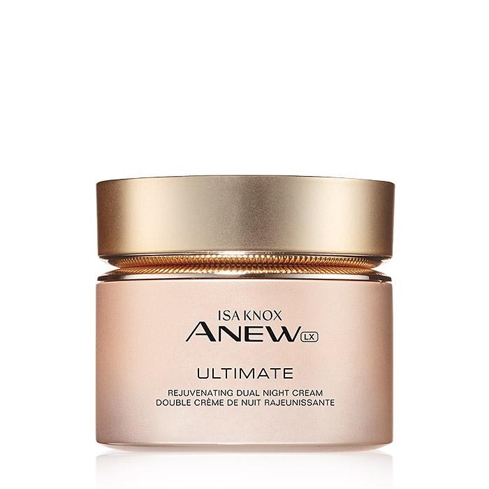 Isa Knox Anew LX Ultimate Rejuvenating Dual Night Cream - Esta crema de noche de Avon cuenta con extracto de peonías como ingrediente principal que se une a la niacinamida y el pantenol para disminuir visiblemente las arrugas y mejorar la apariencia de la textura, el tono y la claridad de la piel. (Suministrada)