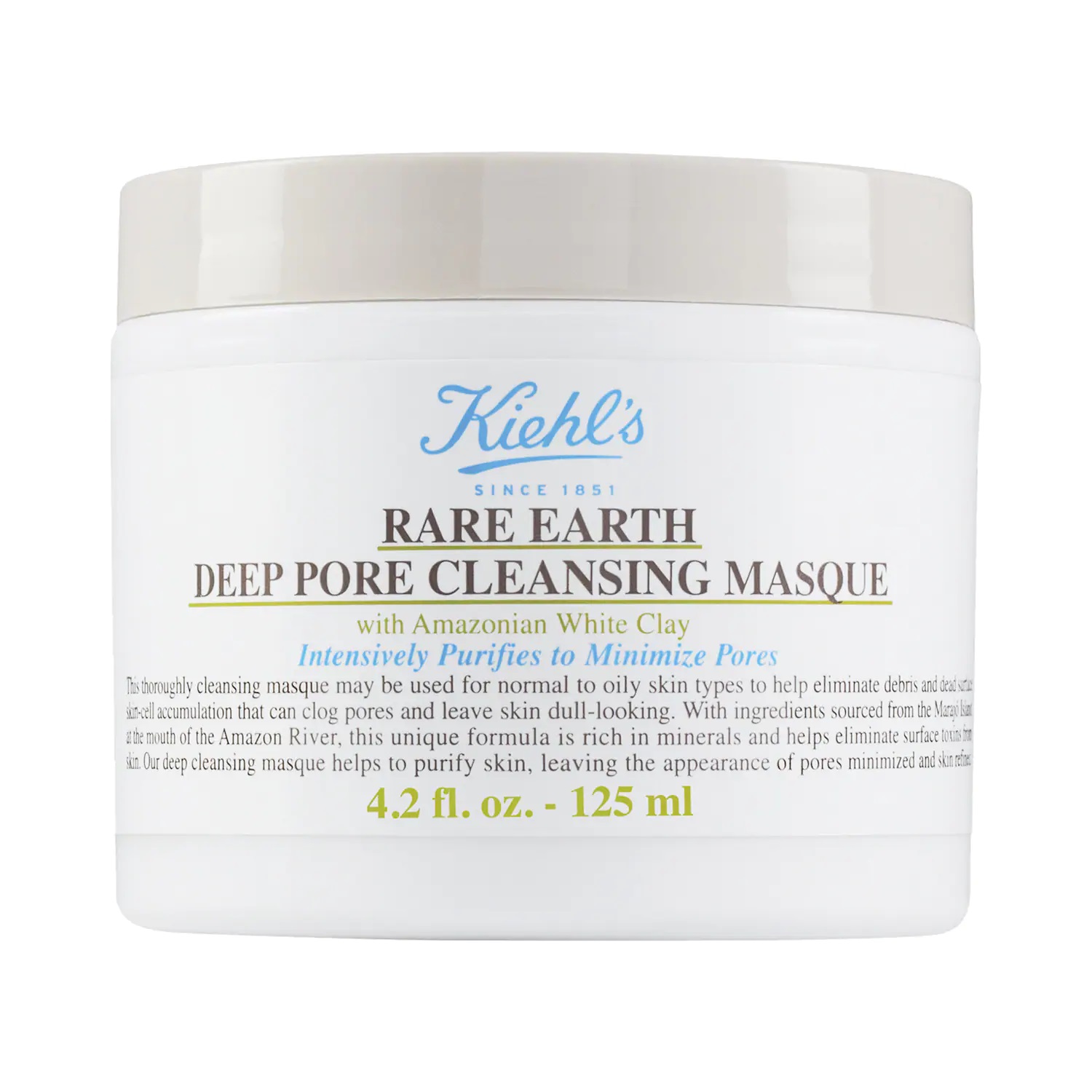 Rare Earth Deep Pore Cleansing Mask - Kiehl's Since 1851 te ofrece esta mascarilla que promete limpiar los poros a profundizar y minimizar su tamaño, un problema muy habitual, sobre todo en quienes tienen el cutis grasoso o mixto. (Suministrada)