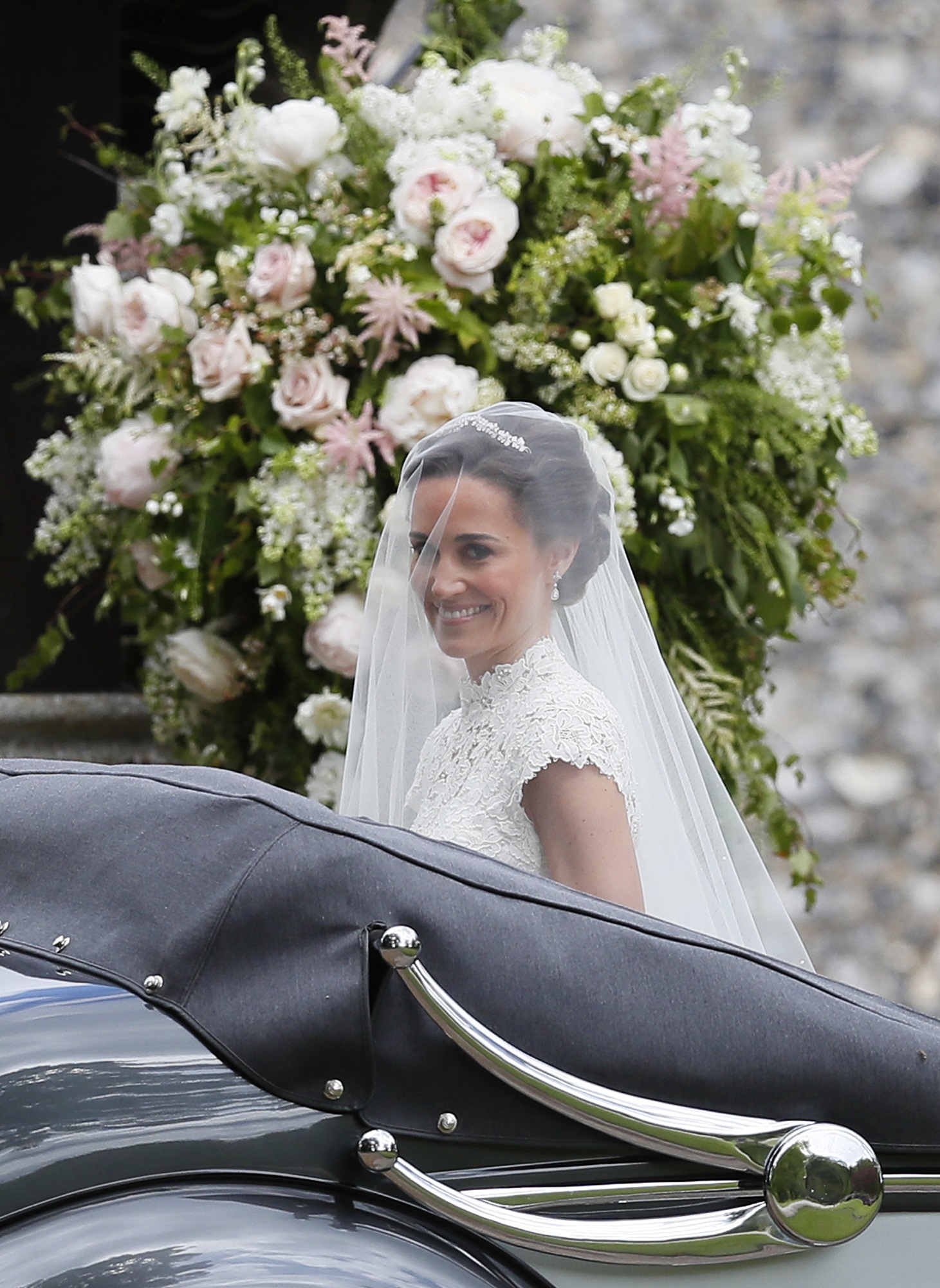 Pipa Middleton a su llegada a la iglesia St Mark's en Eglefield (AP Photo/Kirsty Wigglesworth, Pool)