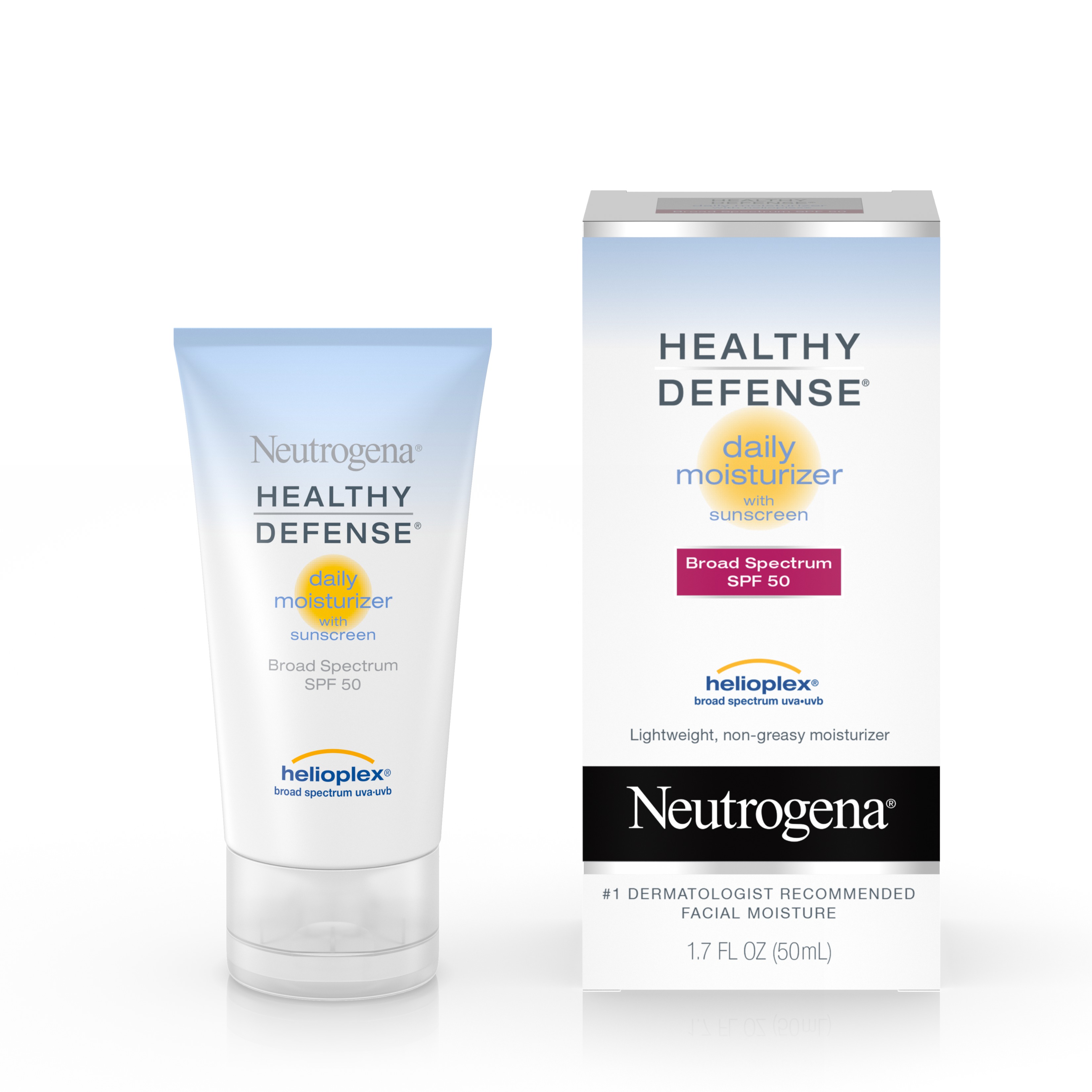 Neutrogena Healthy Defense Daily Moisturizer SPF 50 - Cuidarse de los rayos del sol no es una opción sino una obligación. Esta marca es excelente, sus precios son asequibles y tiene una gran variedad de productos. A mí me gusta esta fórmula que mezcla humectación con protección. (Foto: Suministrada)