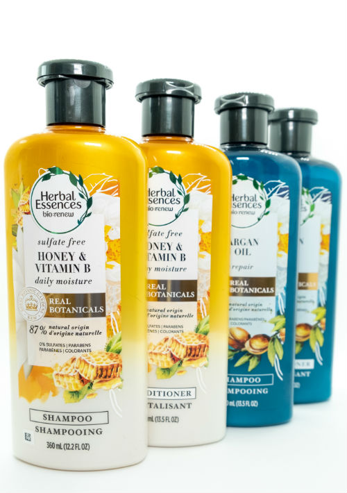 Botánicos - Los champús y acondicionadores botánicos de la línea Herbal Essences integran la ciencia botánica para reabastecer el cabello con los antioxidantes esenciales para mantenerlo saludable. La colección Honey & Vitamin B Sin Sulfatos está diseñada para hidratar el cabello y dejarlo suave y con un aroma relajante de miel, jazmín y vainilla. Mientras que el champú y acondicionador Argan Oil suavizan y reparan el cabello.
